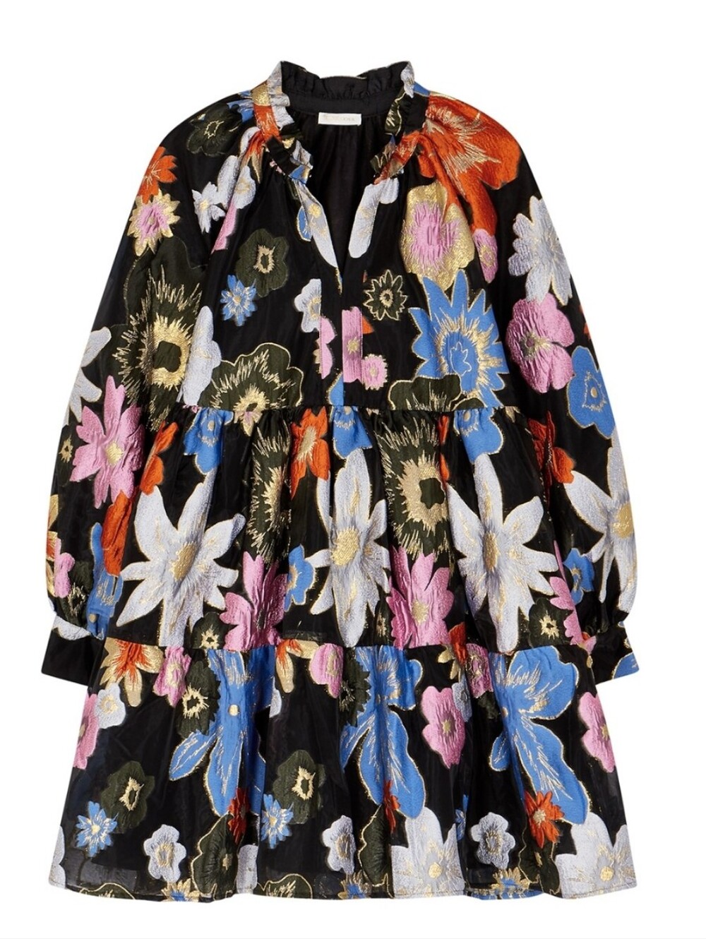 STINE GOYA Jasmine Organza Floral Brocade Mini Dress Metallic Black Colorful